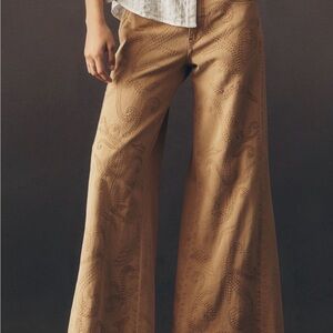 Pilcro Adi Tan Embroidered Flare Jeans - Size 30P Anthropologie